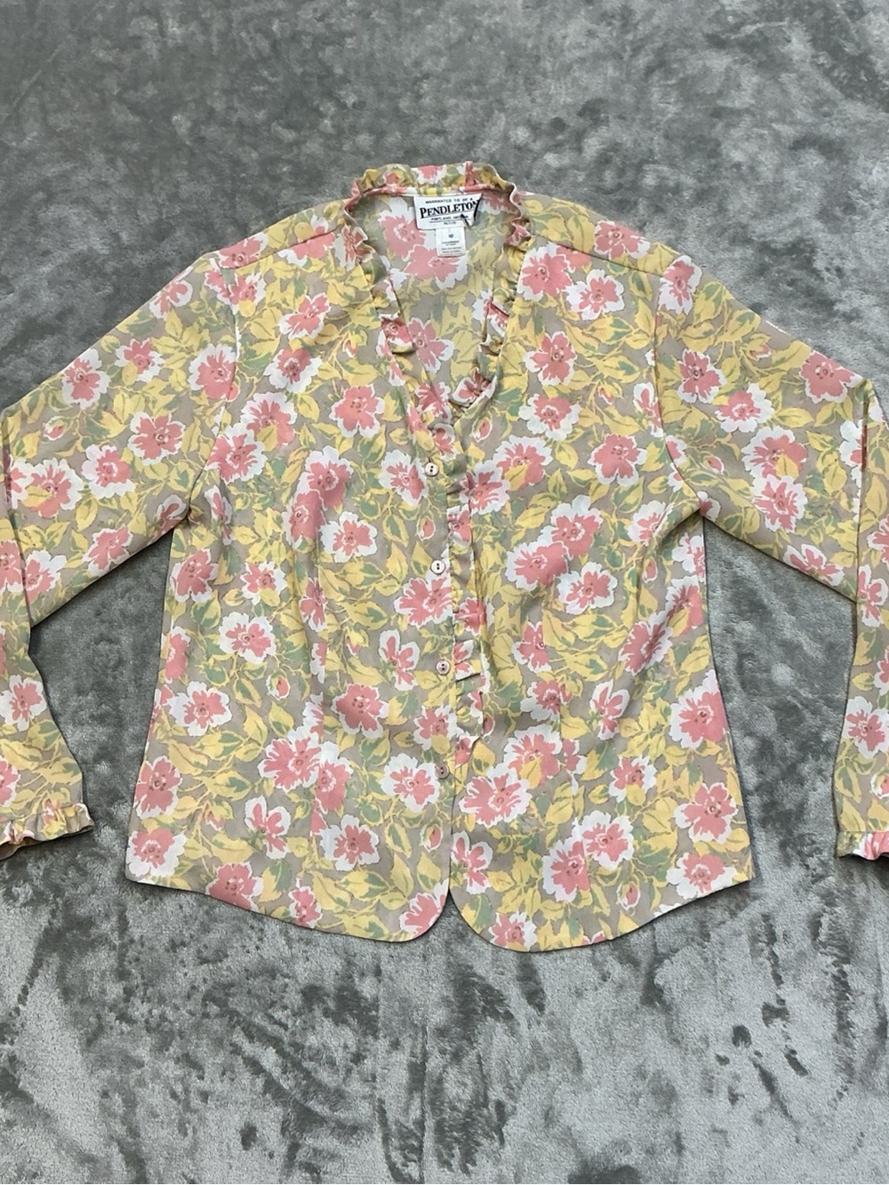Vintage Pendleton Floral button up Blouse Women’s size 10 Petite ruffled